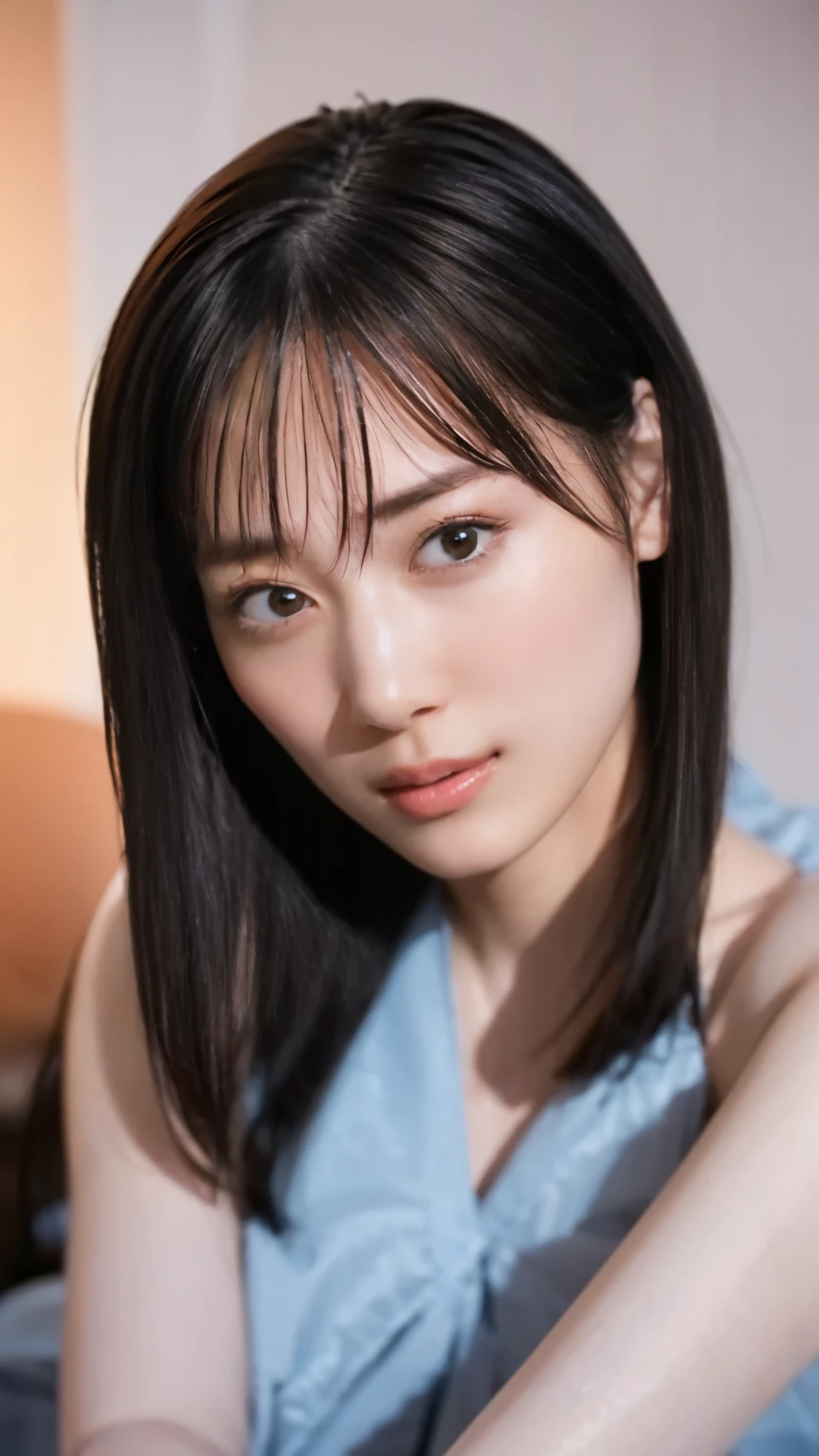 Everything modern:1.66, Cute Japanese Women Photos, smile, 20-year-old, Oil and hair palm for one-length straight hair:1.55, (photo Realistic:1.4), (hyper Realistic:1.4), (Realistic:1.3), (Smoother lighting:1.05), (Improving the quality of cinema lighting:0.9), 32K, 1 girl,20-year-oldの女の子, Realistic lighting, Backlight, The light shines on your face, Ray Tracing, (Bright light:1.2), (Improvement of quality:1.4), (Highest quality Realistic textured skin:1.4), fine grain, Detailed face,(smile:1.0), (Emphasis on face close-up:1.3), (Enhances the beauty of skin texture:1.1),((Extremely precise and accurate anatomy:1.0)), (Enhances the beauty of skin texture:1.1), Clean and glowing skin, mesh, thin:1.2, (Realistic:1.3), Realisticなライティング, (Smoother lighting:1.05), 32K, One Japanese woman, fine grain, Detailed face, (Film Grain:1.1),(Accentuates body lines:1.1), High resolution, Natural look, Kind eyes, Improves hair quality, Delicate light and shadow, Transparent muscles, Graceful pose, Beautiful Eyes, Sharp details, Soft light reflection, Beautiful contours, Delicate skin tone, Fine hair texture,Cute Japanese Women Photos,