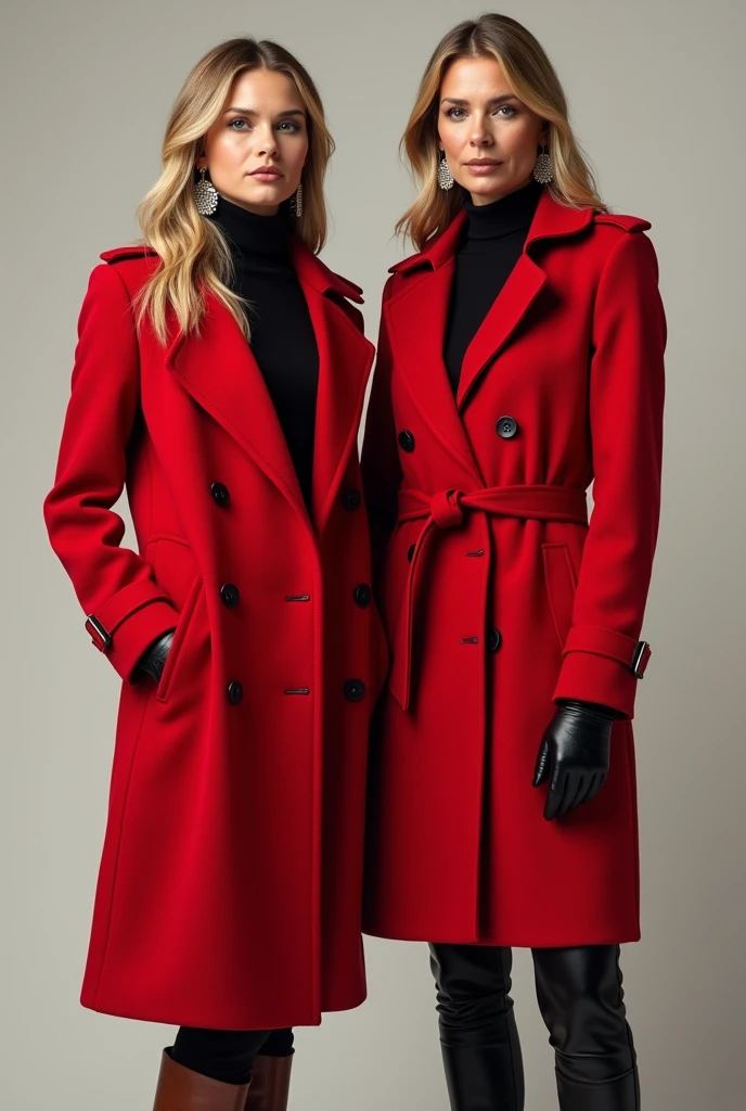 Heidi Klum With her 16 Old doughter in red Trenchcoat, Boots, ear rings and gloves