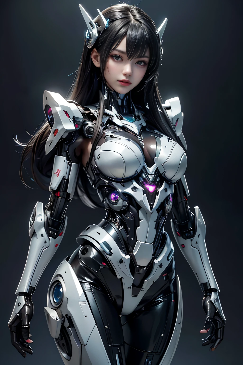 Textured skin, Super Detail, high details, High quality, Best Quality, hight resolution, 1080p, hard disk, Beautiful,(cyborgs),beautiful cyborg woman,Mecha Cyborg Girl,Battle Mode,Girl with a Mecha Body,Able to launch missiles from the chest,You can shoot a machine gun from both hands