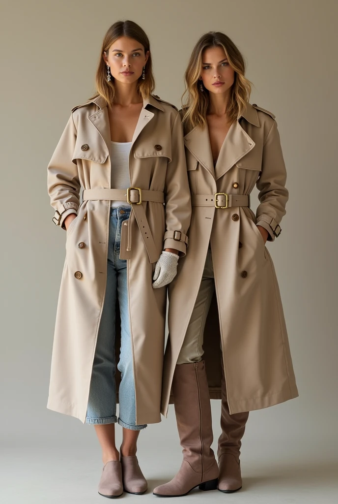Heidi Klum With her 16 Old doughter in beige Trenchcoat, Boots, ear rings and gloves