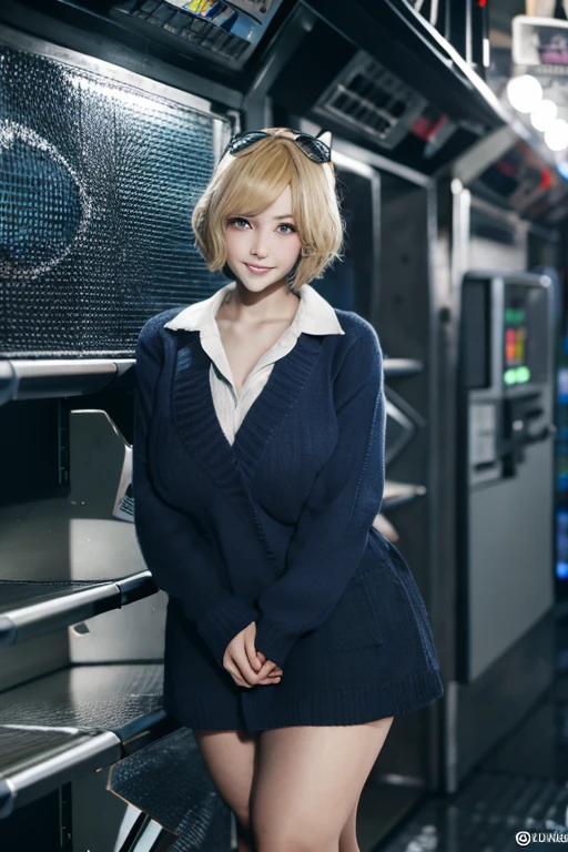 {{masterpiece, Highest quality, Highly detailed CG, unity 8k wallpaper, Cinema Lighting, }}, Sony a7, Wide Frame, South Pacific, During the war with Asian countries, Winds blowing on the Aegis ship, 1 girl, whole body, smile, She is a US Navy sailor., White, 20-year-old, smile, Blonde, Short Bob, blue eyes , Long eyelashes ,
