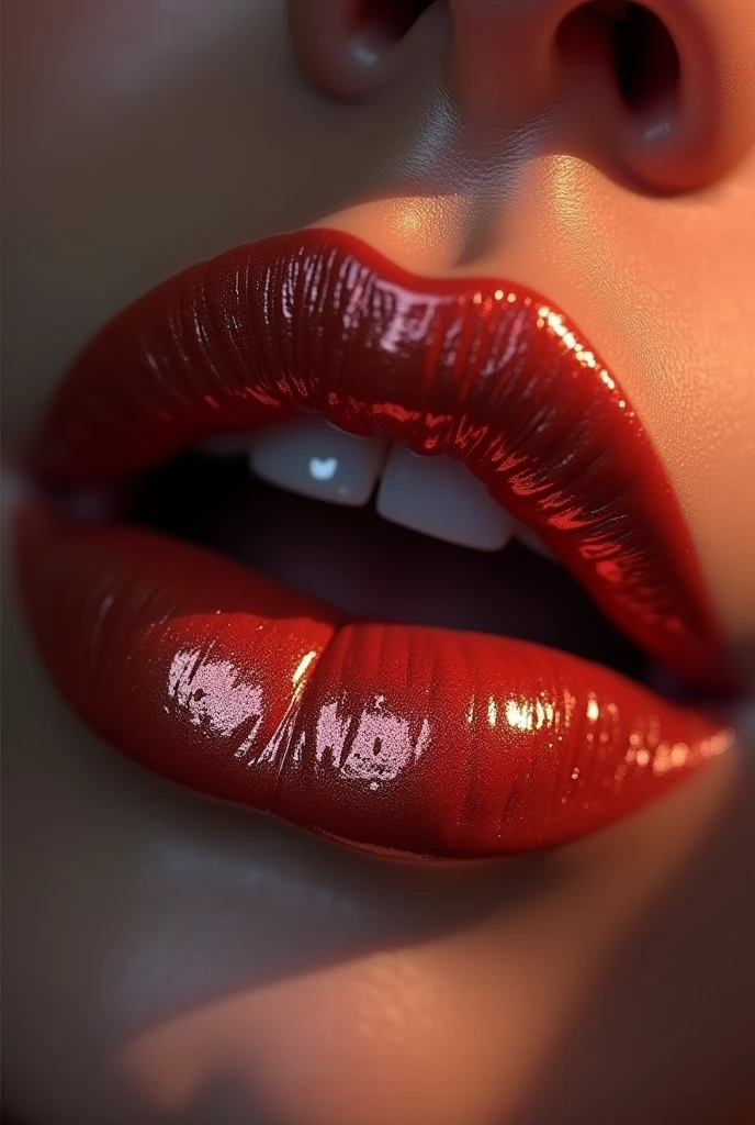 Lips of beautiful women with mony rolled lipstick 