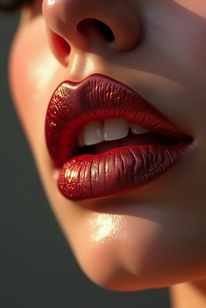 Lips of beautiful women with mony rolled lipstick 