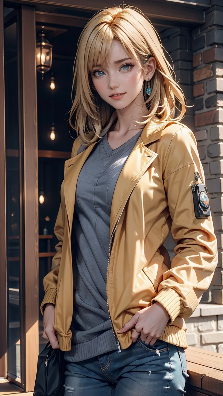 Christian AOT, One girl, alone, Krista Lentz, smile, Hair between the eyes, blue eyes, Blonde, Jacket, Medium Hair,