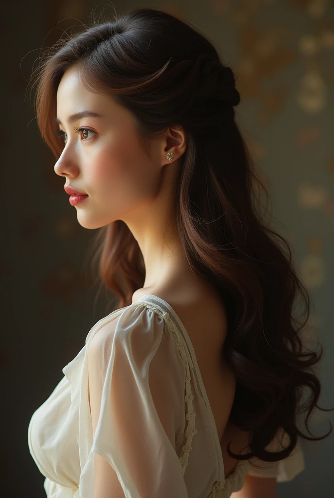 40s woman back hair、beautiful、semi-long、Back view