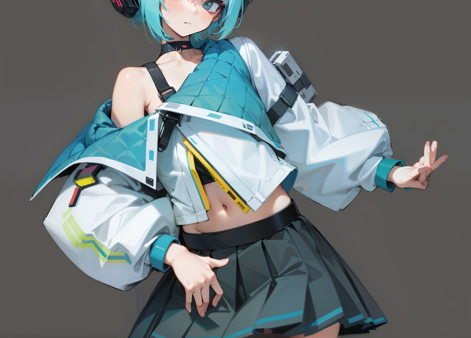 Beautiful girl cyberpunk clothes pleated structure skirt texture HD