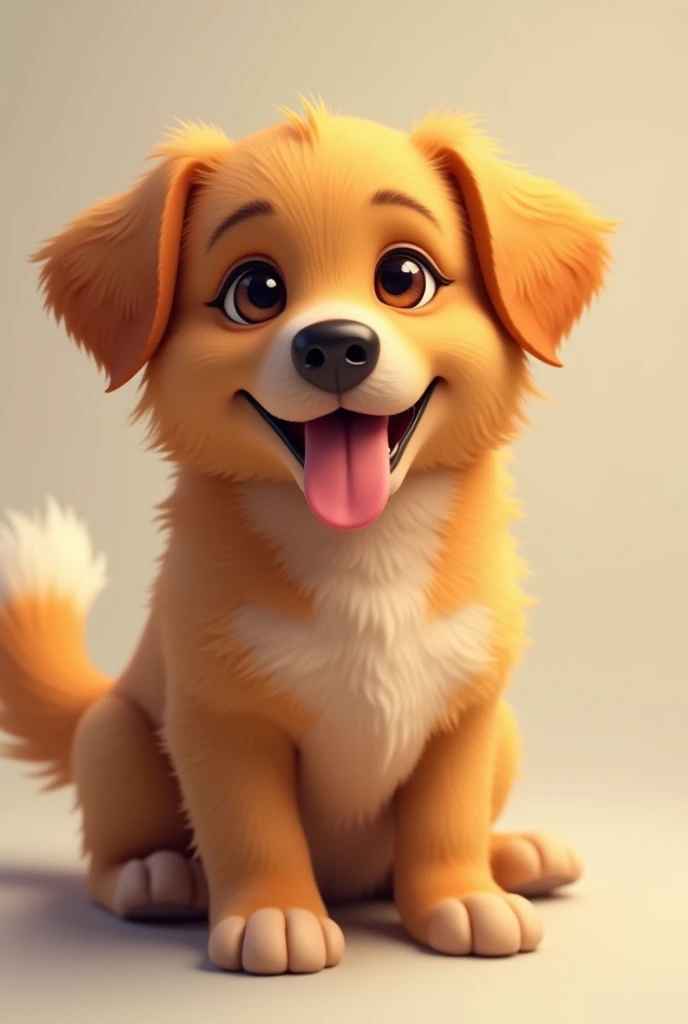 "A medium-sized, friendly-looking dog with a shiny, golden-brown coat. It has expressive, dark eyes and a wagging tail. The dog’s ears are floppy, and it has a playful stance with its tongue out and a happy expression."