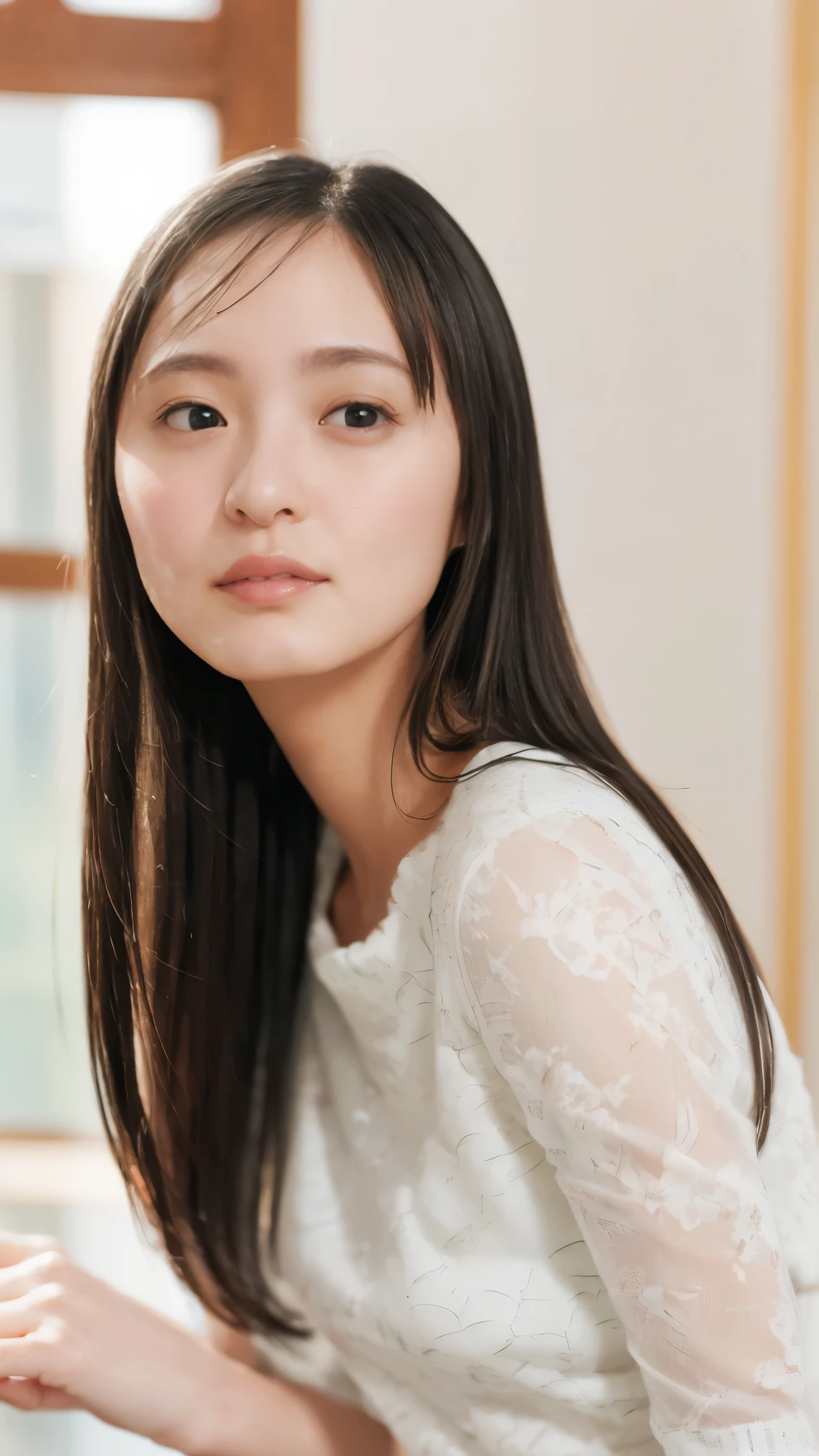 Everything modern:1.66, Cute Japanese Women Photos, smile, 20-year-old, Oil and hair palm for one-length straight hair:1.55, (photo Realistic:1.4), (hyper Realistic:1.4), (Realistic:1.3), (Smoother lighting:1.05), (Improving the quality of cinema lighting:0.9), 32K, 1 girl,20-year-oldの女の子, Realistic lighting, Backlight, The light shines on your face, Ray Tracing, (Bright light:1.2), (Improvement of quality:1.4), (Highest quality Realistic textured skin:1.4), fine grain, Detailed face,(smile:1.0), (Emphasis on face close-up:1.3), (Enhances the beauty of skin texture:1.1),((Extremely precise and accurate anatomy:1.0)), (Enhances the beauty of skin texture:1.1), Clean and glowing skin, mesh, thin:1.2, (Realistic:1.3), Realisticなライティング, (Smoother lighting:1.05), 32K, One Japanese woman, fine grain, Detailed face, (Film Grain:1.1),(Accentuates body lines:1.1), High resolution, Natural look, Kind eyes, Improves hair quality, Delicate light and shadow, Transparent muscles, Graceful pose, Beautiful Eyes, Sharp details, Soft light reflection, Beautiful contours, Delicate skin tone, Fine hair texture,Cute Japanese Women Photos,