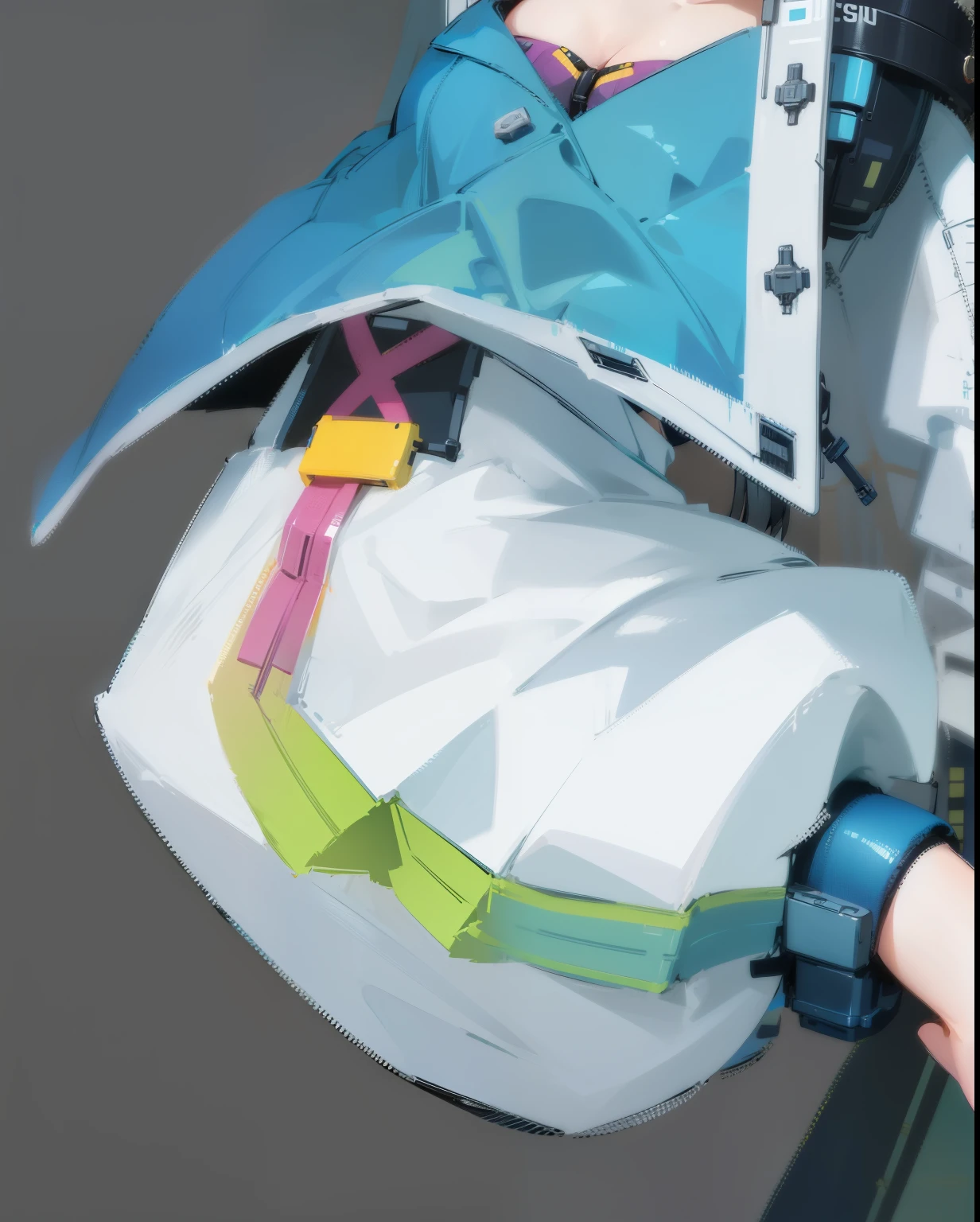 Beautiful girl cyberpunk clothes pleated structure skirt texture HD