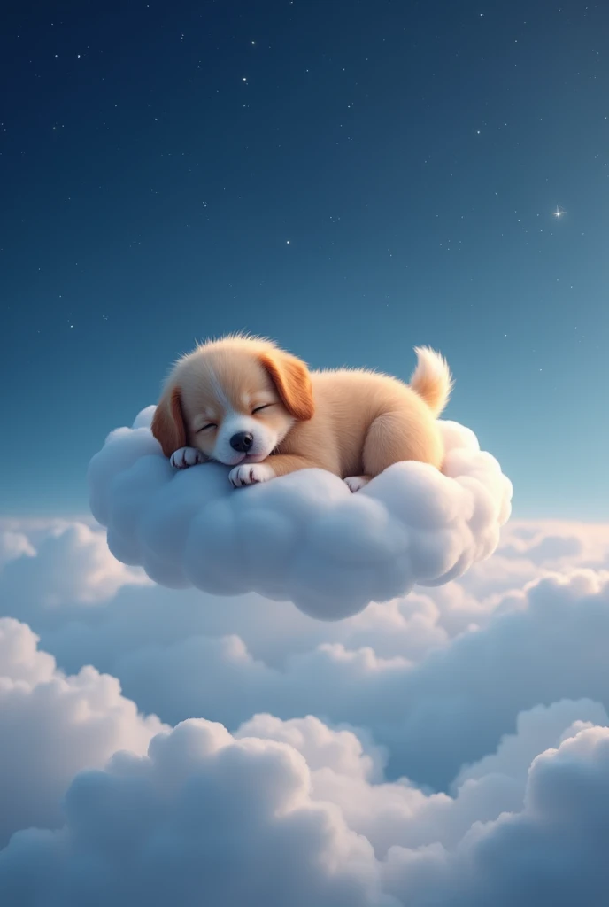 cute dog, above the clouds, ((8k, Highest quality)), sleep, night, aspect(16:9)