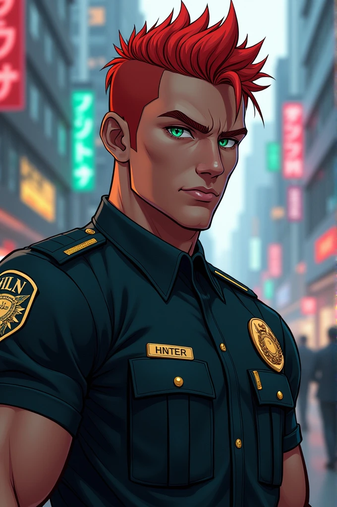 Lauren Iroas Nijisanji male Red hair Green eyes Police officer