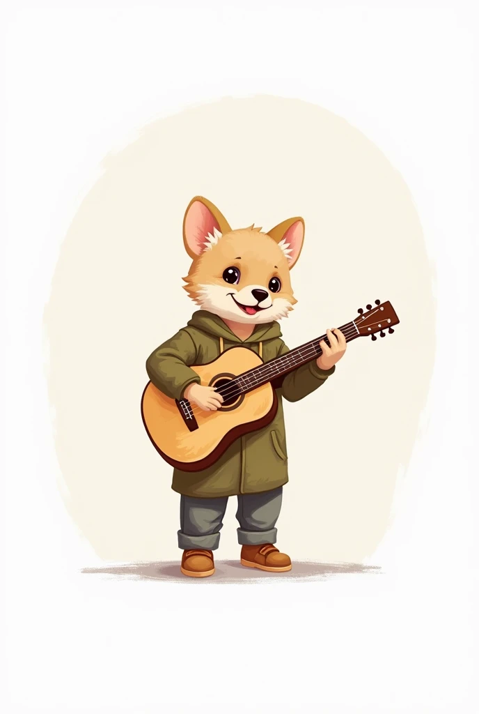 acoustic guitar playing, white background, drawing minimalistic, cute