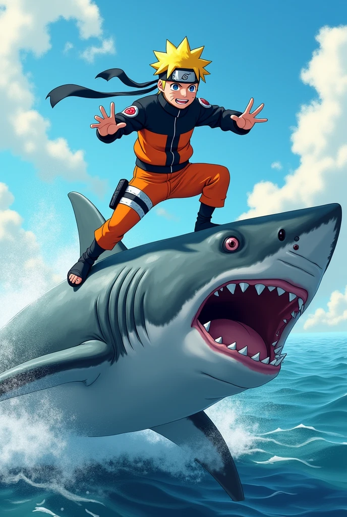 Naruto on top of a shark