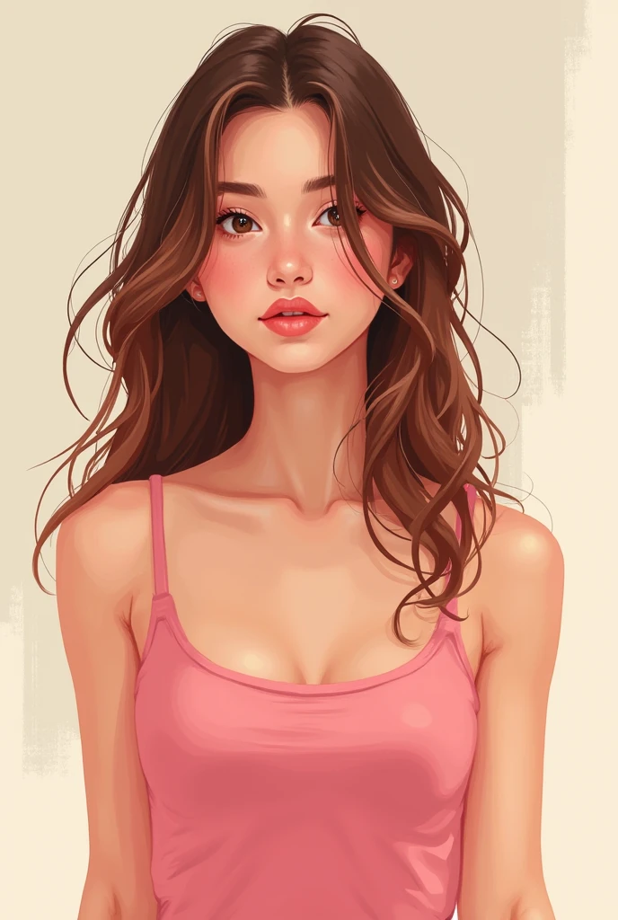Pixel AI image of brunette woman in pink tank top