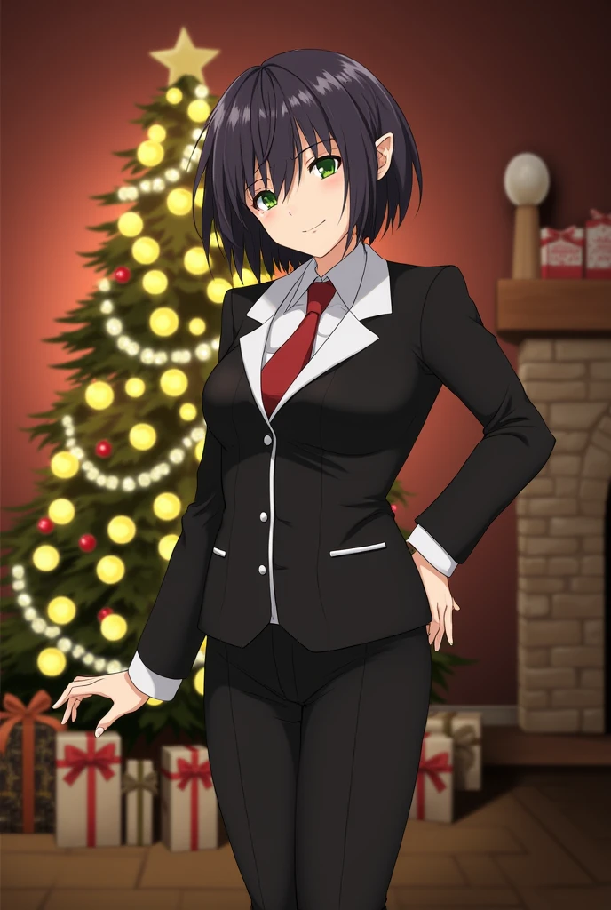 woman,elf ears,suit,Christmas,Anime