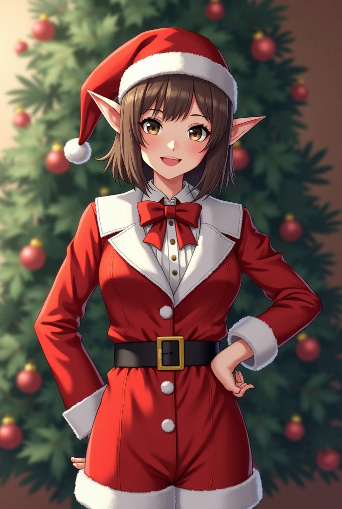 woman,elf ears,Christmas suit mix suit,Christmas,Anime