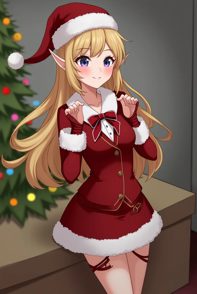 woman,elf ears,Christmas suit mix suit,Christmas,Anime