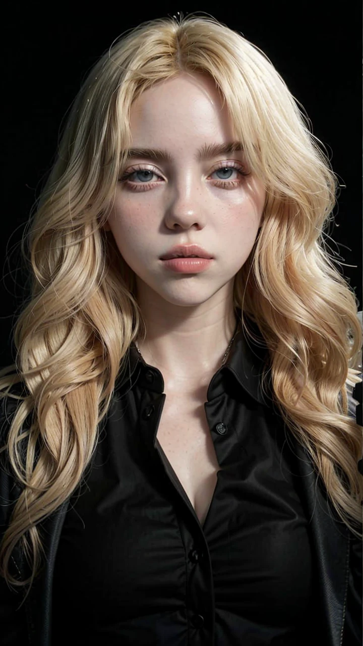 redhead woman with long hair in a car wearing a suit and tie, ava max, with long blonde hair, longos red hair and large eyes, with white long hair, her hair is red, Cl, with long white hair, longos red hair and large eyes, with very long red hair, Parque Roseanne do Blackpink, she has red hair, blonde hair and large eyes