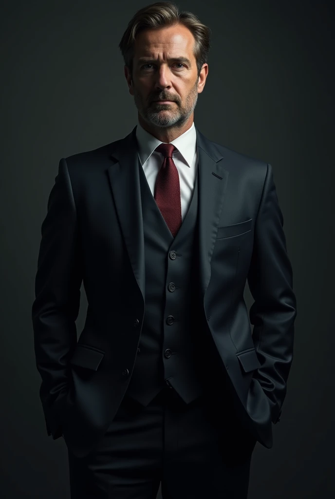 a powerful man in a suit and tie, protagonist, dark atmosphere