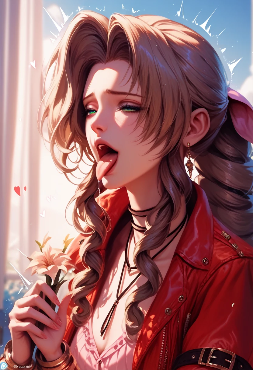 (best quality), (very aesthetic), (ultra-detailed), (best illustration),Aerith masturbating sadly,Trembling with pleasure,Sticking out tongue