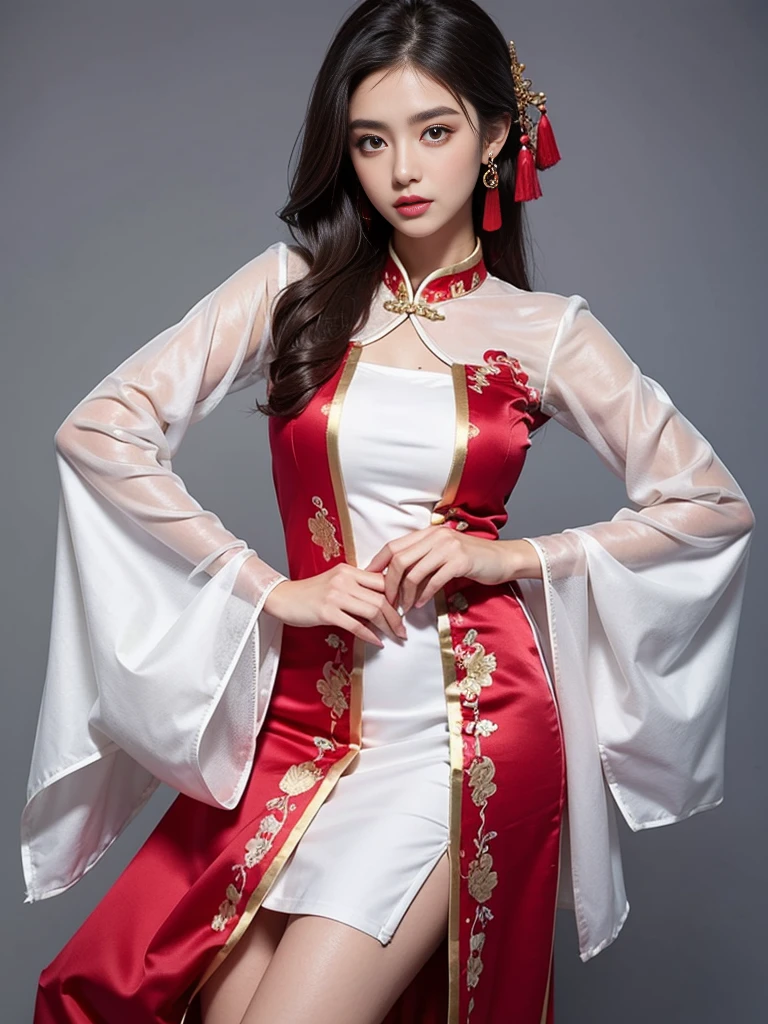 cyb dress, chinese clothes, detached collar, clothing cutout, wide sleeves, see-through sleeves, Tassel's beautiful dance moves, Sitting,Long legs , ((Flowing long hair))Official Art , Unity8k Wallpaper , Extremely detailed , Visible cleavage, Pretty and beautiful , Sexy long legs, masterpiece , best quality ,Practical, Very detailed illustrations ,Extremely detailed , Intricate details , Extremely complex and detailed , Very detailed 8KCG wallpaper , Caustics .reflection , Ray Tracing , Devil Theme ,nebula ,Dark aura, Network Effects , (1 Girl)Solitary , 小蓝Butterfly , Dozens of monarch butterflies around , (Blue plasma flame , (insect , Butterfly)) 圣光Butterfly天使 , Butterfly翅膀 , Pastel tones in Rococo style ,Light white and light dark red , Incredibly beautiful , Cherry blossoms , Surrealism ,painting , Ethereal , Mixing reality and fantasy elements ,Ray Tracing , Complex patterns , Delicate lines , Perfect your hands, Starry Sky , rich and colorful , Star