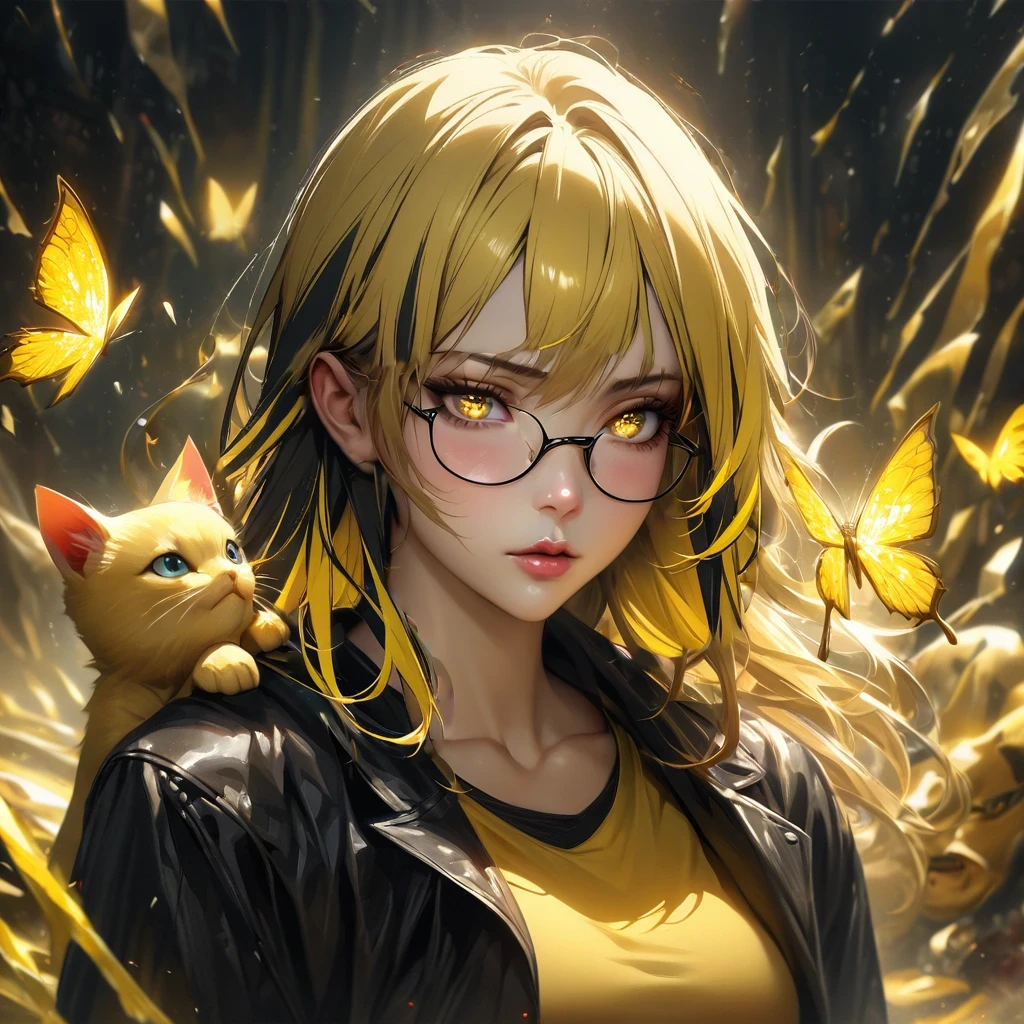yellow and black highlights hair, Her hair is long with yellow and black highlights, black and yellow hair