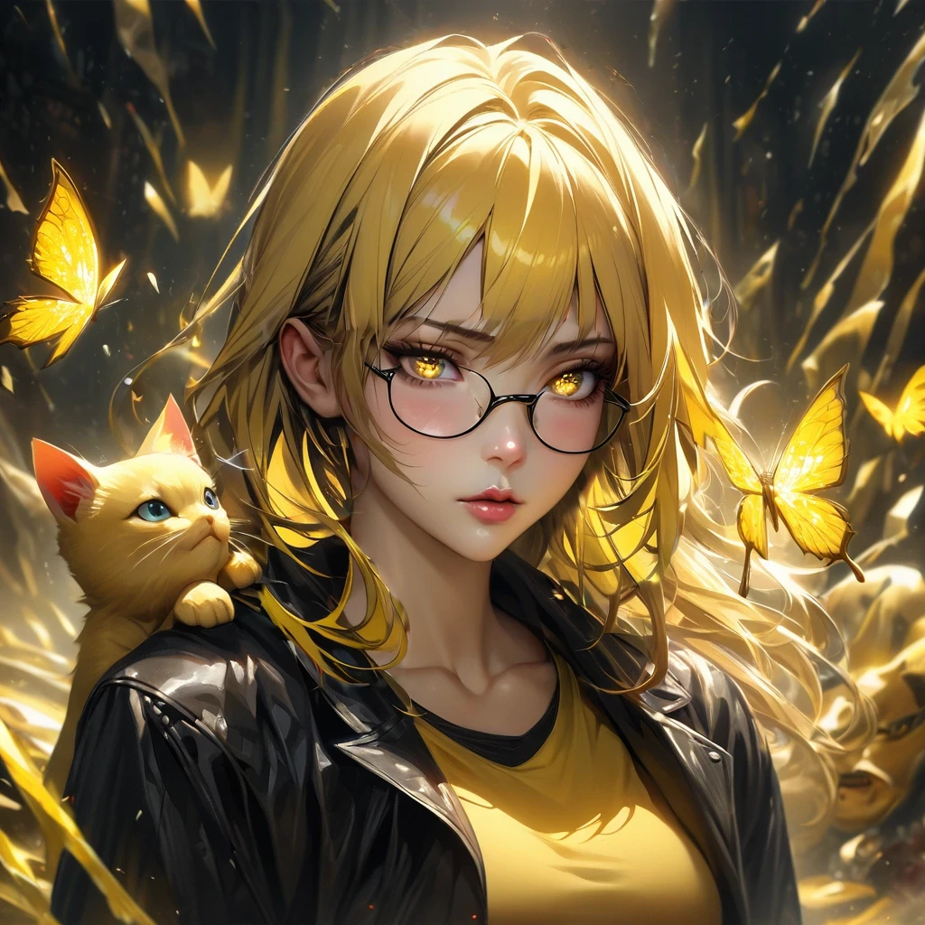 yellow and black highlights hair, Her hair is long with yellow and black highlights, black and yellow hair