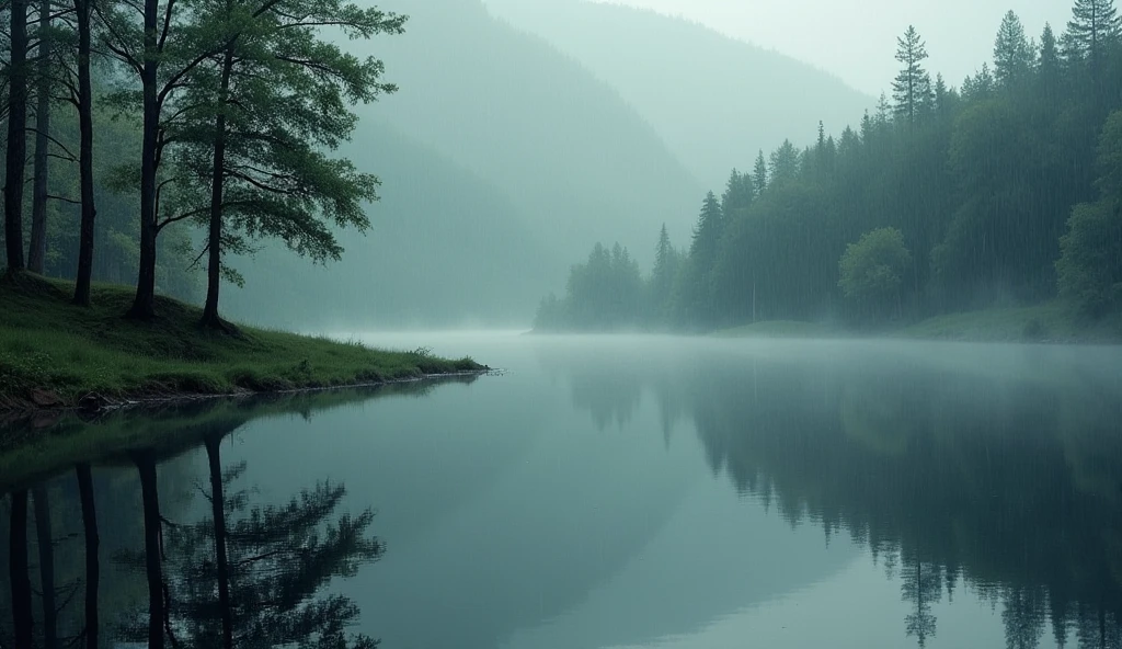 lake、reflection,Imagine,Tree,rain
