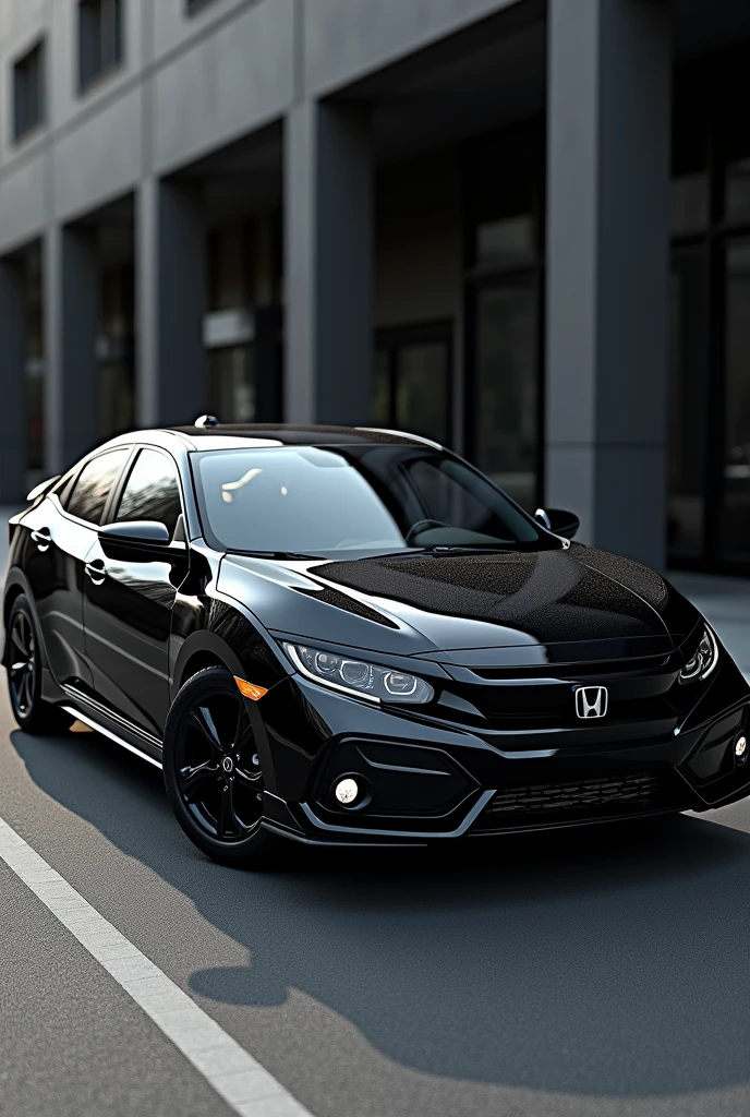 A honda civic 11th generation model. In the shade of glossy black but the roof bonnet and rear boot painted as matte black. Alloy wheels painted as gloss black too.