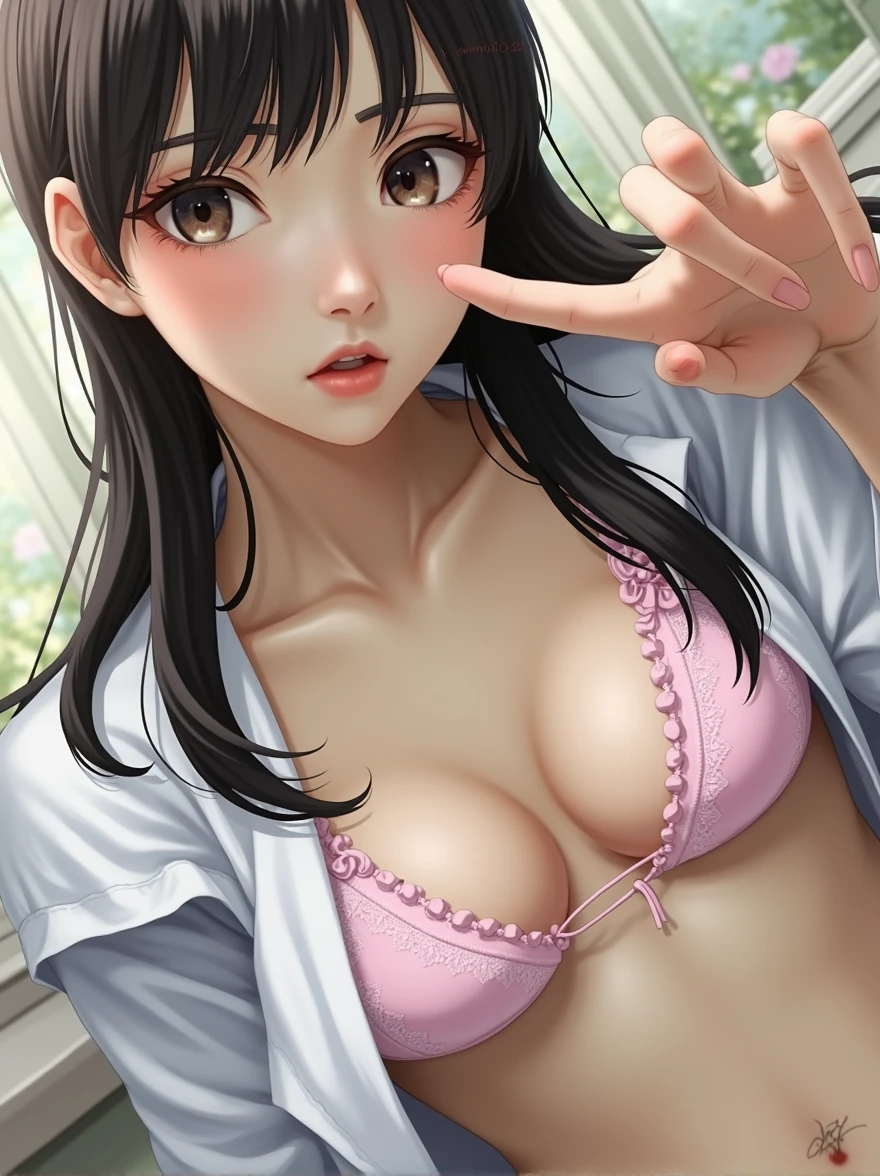 beautiful face,anime,((cool beauty)),(nsfw),1 female,black hair,brown eyes,medium hair,shower room,medium chest,((Completely naked)),,sweating,20th generation,no pubic hair,Height: 168cm,sharp outline,slim body,whole body,cameltoe,erect nipples,some perfect pussy,cum in pussy,after sex,legs up,show pussy,(selfie:1.5)