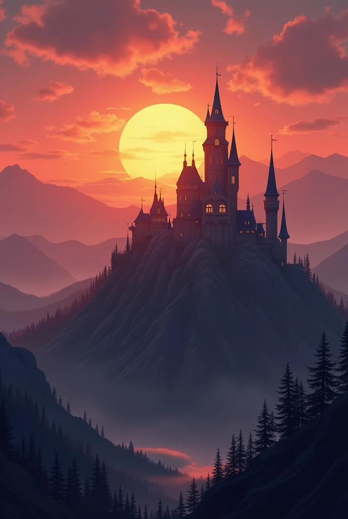 dusk,castle,Sunset,女教皇站在castle上,castle下有很多信徒