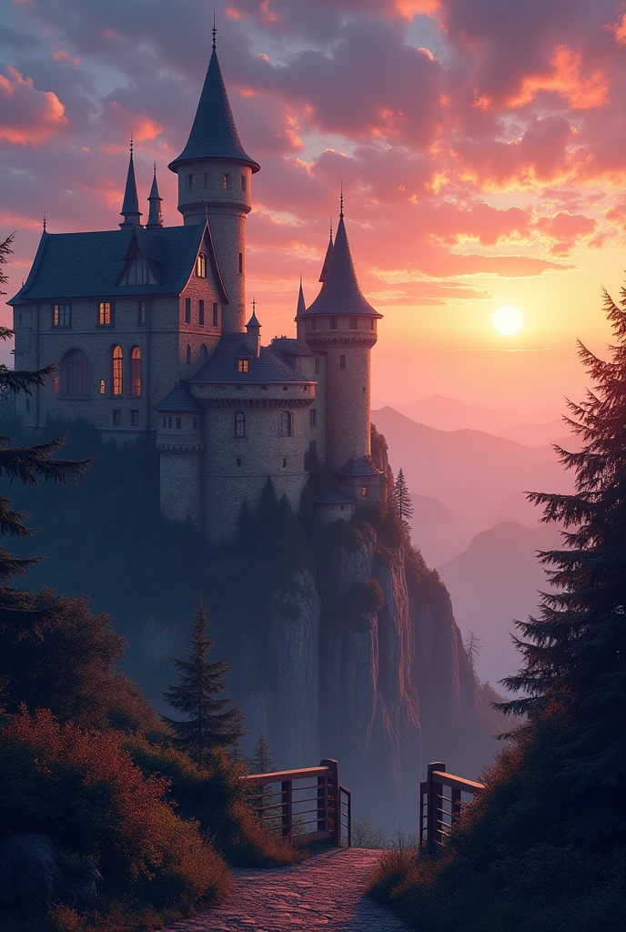 dusk,castle,Sunset,女教皇站在castle上,castle下有很多信徒