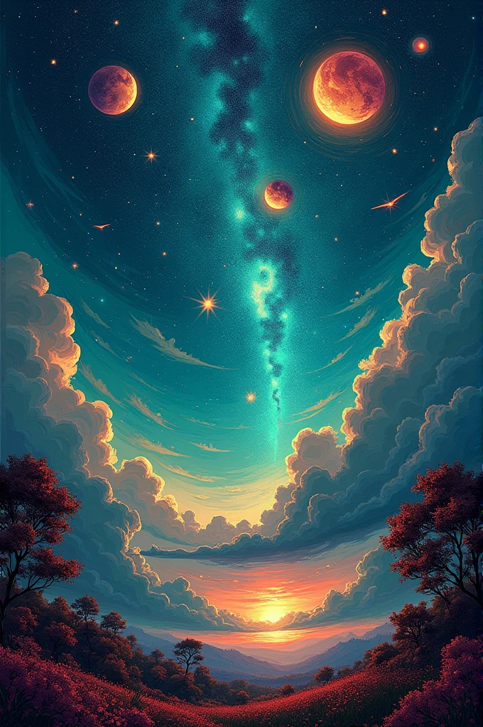 Starry night in green and red inspired by Bangladesh