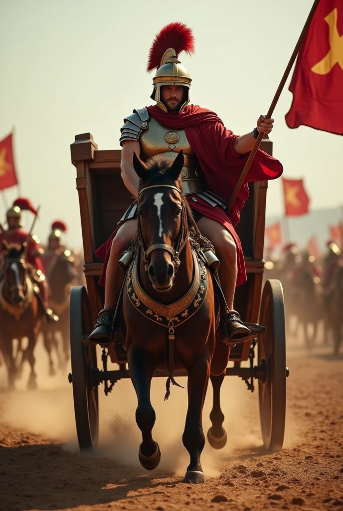 Top quality, high resolution, Roman chariot used in ancient warfare, running around in battle, glossy, sharp focus, photo,