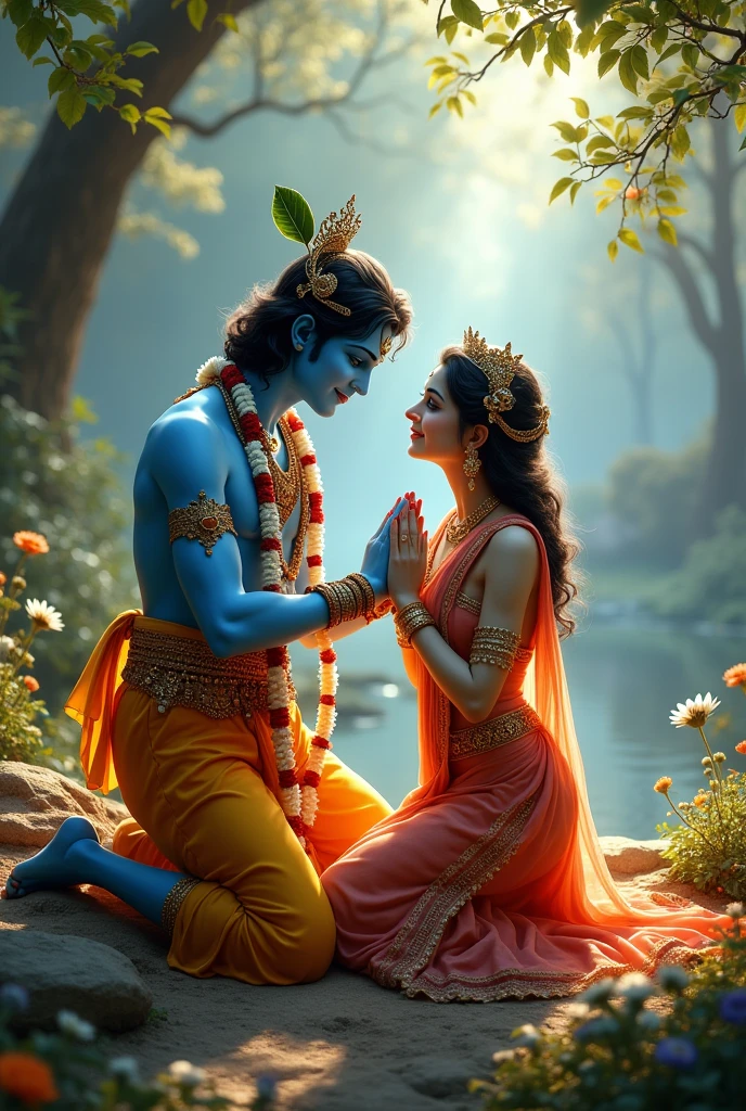 Hd wallpaper of krishna touching radha's feet