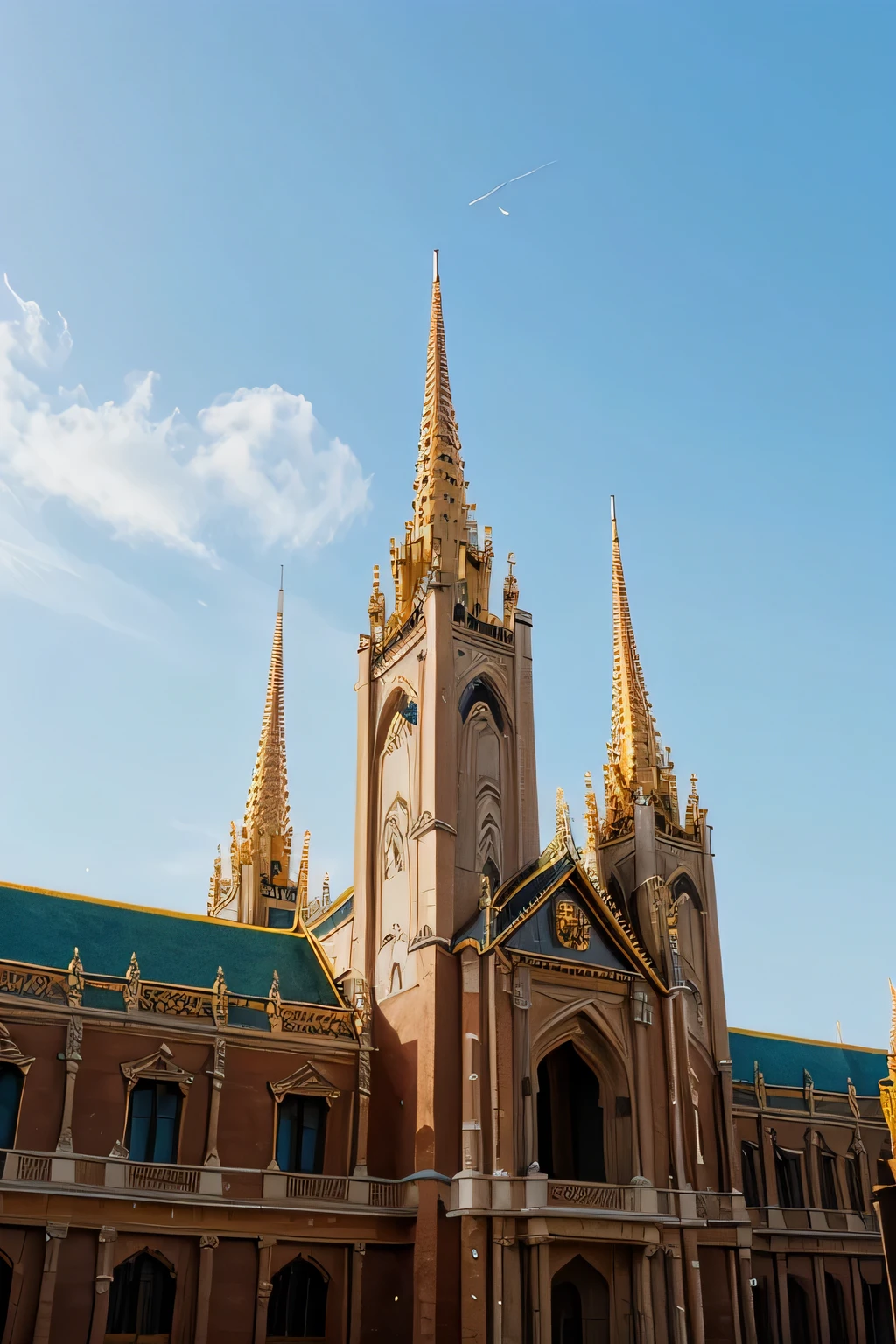 A grand royal palace with majestic towers reaching into an azure sky, conveying a sense of grandeur and power.