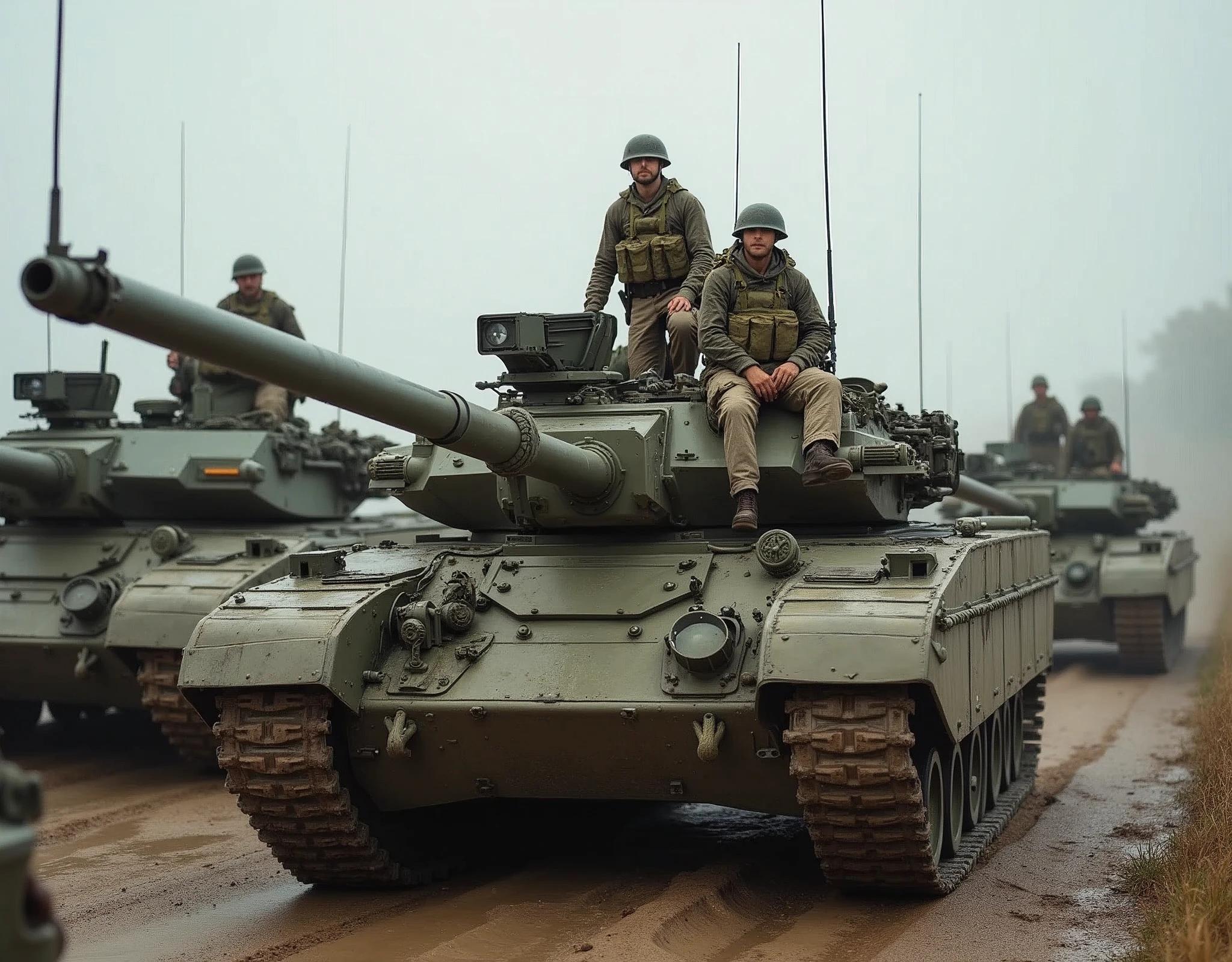 Photo of soldiers posing on armored vehicles。