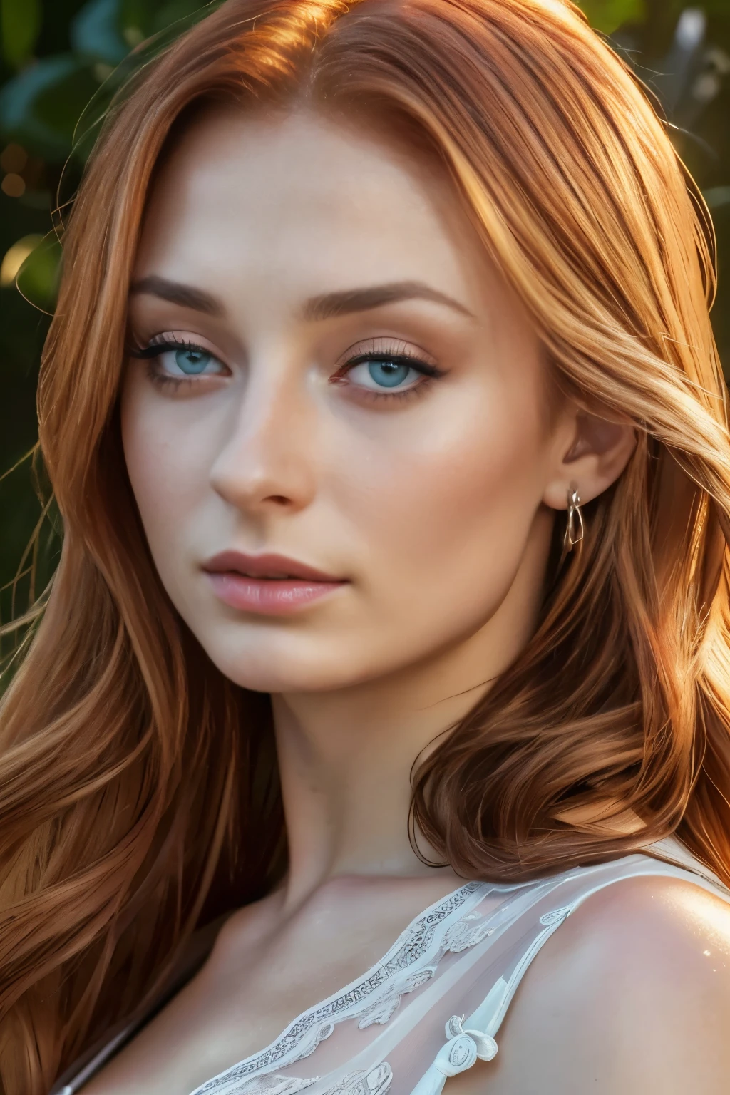 (best quality, 4k, 8k, high resolution, masterpiece: 1.2), ultra-detailed, (realistic, photorealistic, photorealistic: 1.37), frontal image of woman, Sophie Turner, lingerie