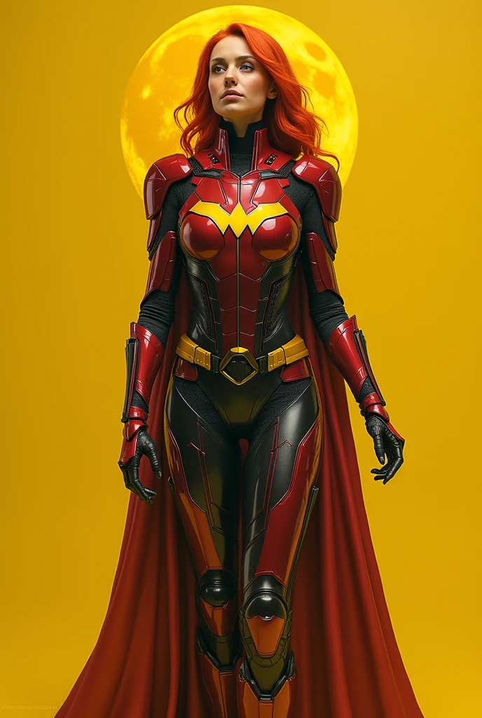 8K, dark_fantasy, (Scarlet Witch, Yellow: 1.5), Angel's face, 1 person, Standing full body portrait, Mechanical wonder, Robots exist