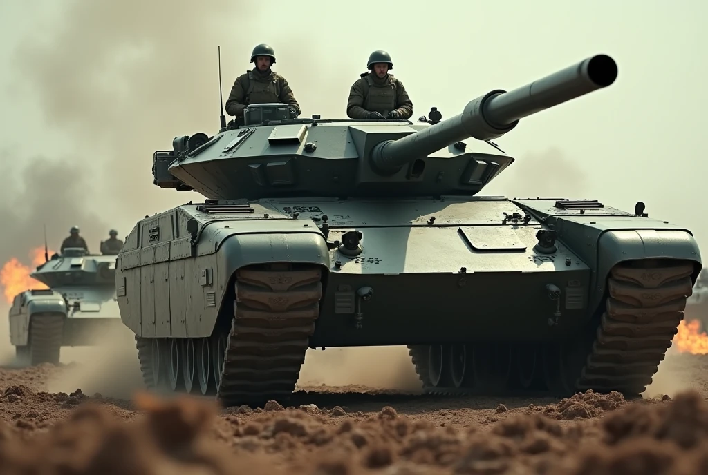 An Israeli tank doing maneuver in open fields and urban area, this is part of regular army training in Israel for regular and reserve soldiers