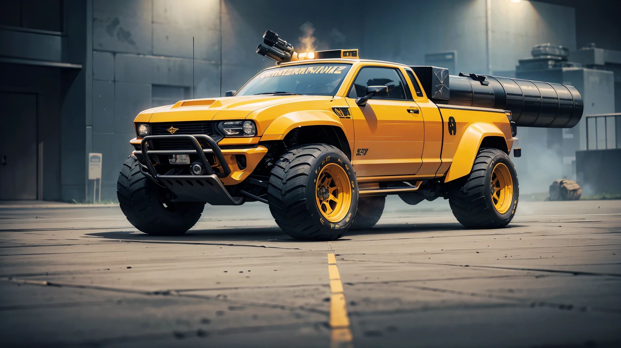 (RAWphotograph, 最high quality), (American Comic Styles:1.2), (Zeta), Absurd, 受賞photograph, Extremely detailed, Very complicated, ((Comic-style panel layout, Monster Truck, Dark yellow)), ((Equipped with a cannon:1.6)), ((Armored vehicles:1.2)), ((Cityscape)), Realistic, Very detailed, photograph, masterpiece:1.2, high quality, high resolution, High resolution, Professional Lighting, (Shine:0.9),
