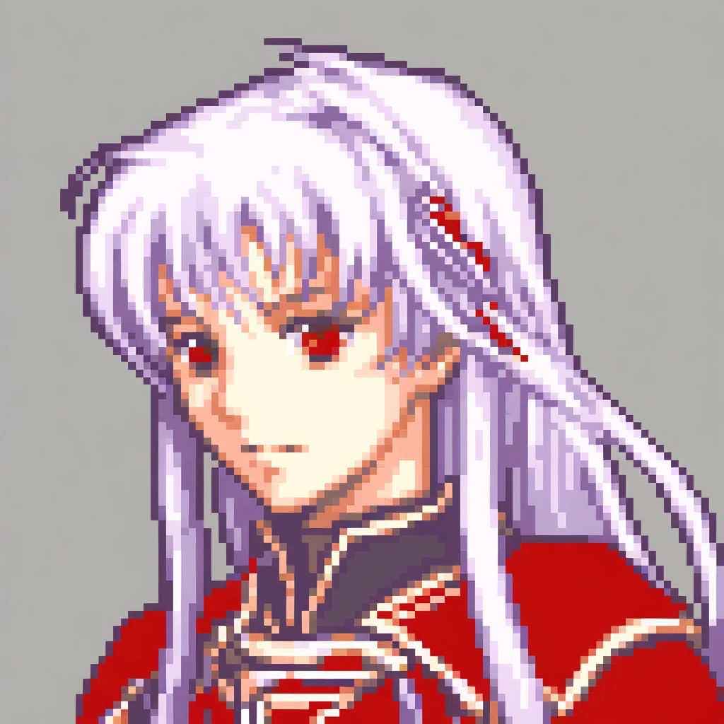 portrait of a fire emblem young princess with white hair and red eyes