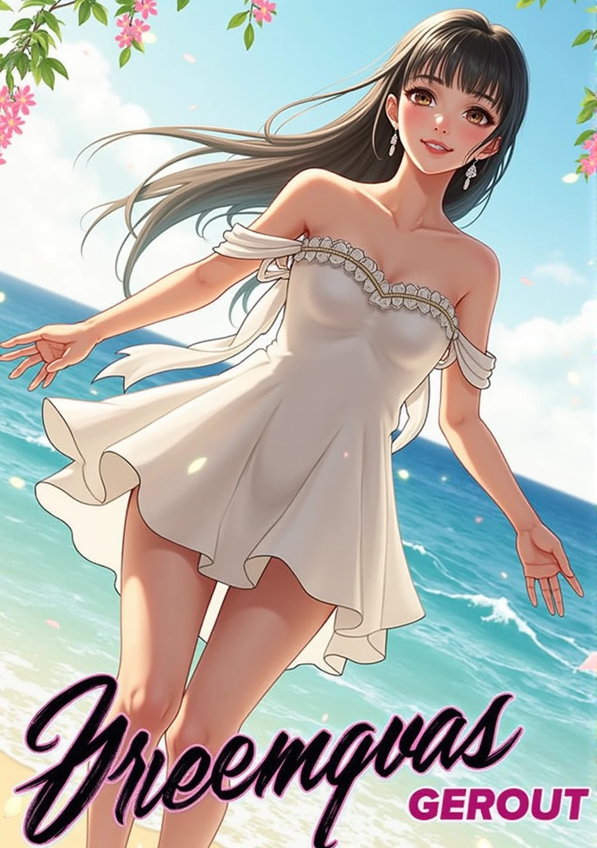 A detailed, high-quality AI-generated portrait of a young woman, wearing an elegant dress, with beautiful detailed eyes, delicate features, and a serene expression, set against a lush, dreamlike garden background with soft, warm lighting and a sense of tranquility, rendered in a photorealistic style.