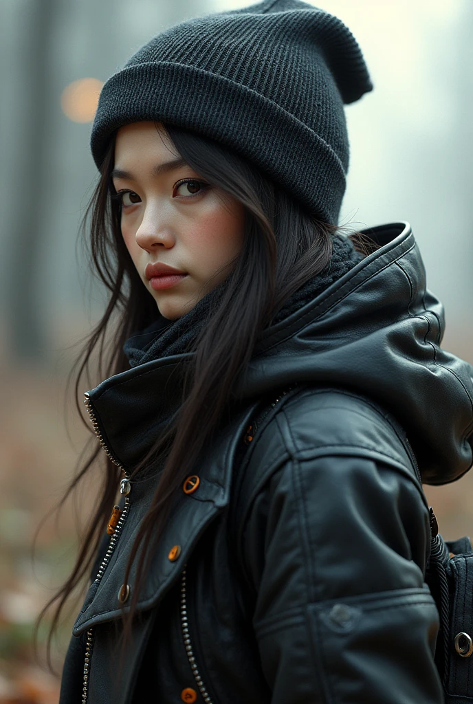 (8k:1.27), best quality, masterpiece, ultra highres:1.2) Photo of Pretty Japanese woman
(beautiful:1.1) (sci-fi warrior woman:1.1) space soldier, (beanie:1.61) (leather jacket:1.21) intricate elegant, fantasy, detailed, ometric by greg rutkowski and alphonse mucha, gradient lighting