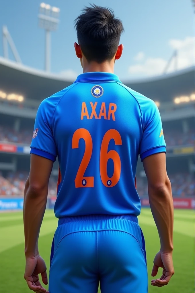 Full sky blue indian cricket jersey whose back side name axar