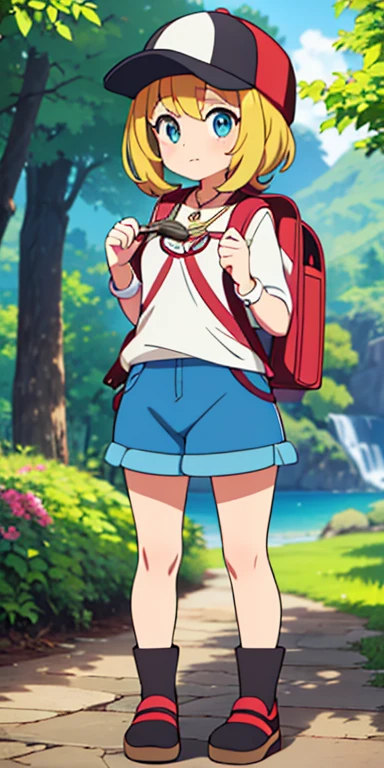 Full body, beautiful eyes , 1 girl , full body , cute girl , anime style , cute eyes , (standing up) , (Collectors are typically depicted as middle-aged individuals wearing practical, yet stylish, outdoor gear that reflects their love of exploration. They often carry large satchels or backpacks filled with Poké Balls, research notes, and other tools of the trade. Some Collectors may wear hats or accessories that signify their status as seasoned adventurers, like a monocle or a special pendant representing a rare Pokémon they cherish.)