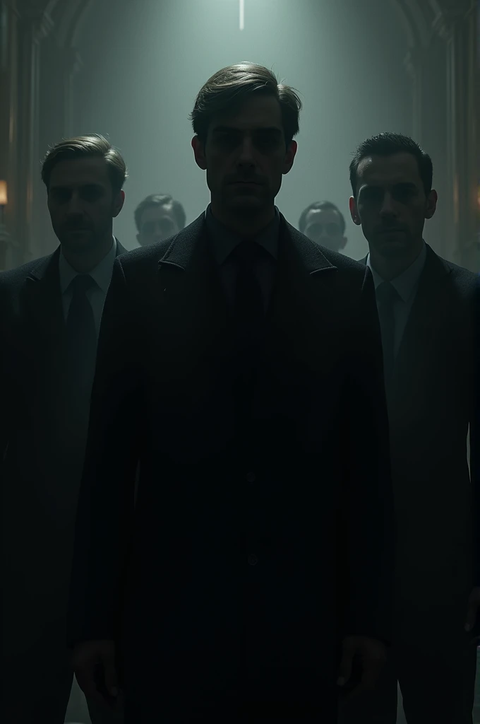 Highlight the senators' faces as shadowed and indistinct, creating a feeling of cold, calculated betrayal