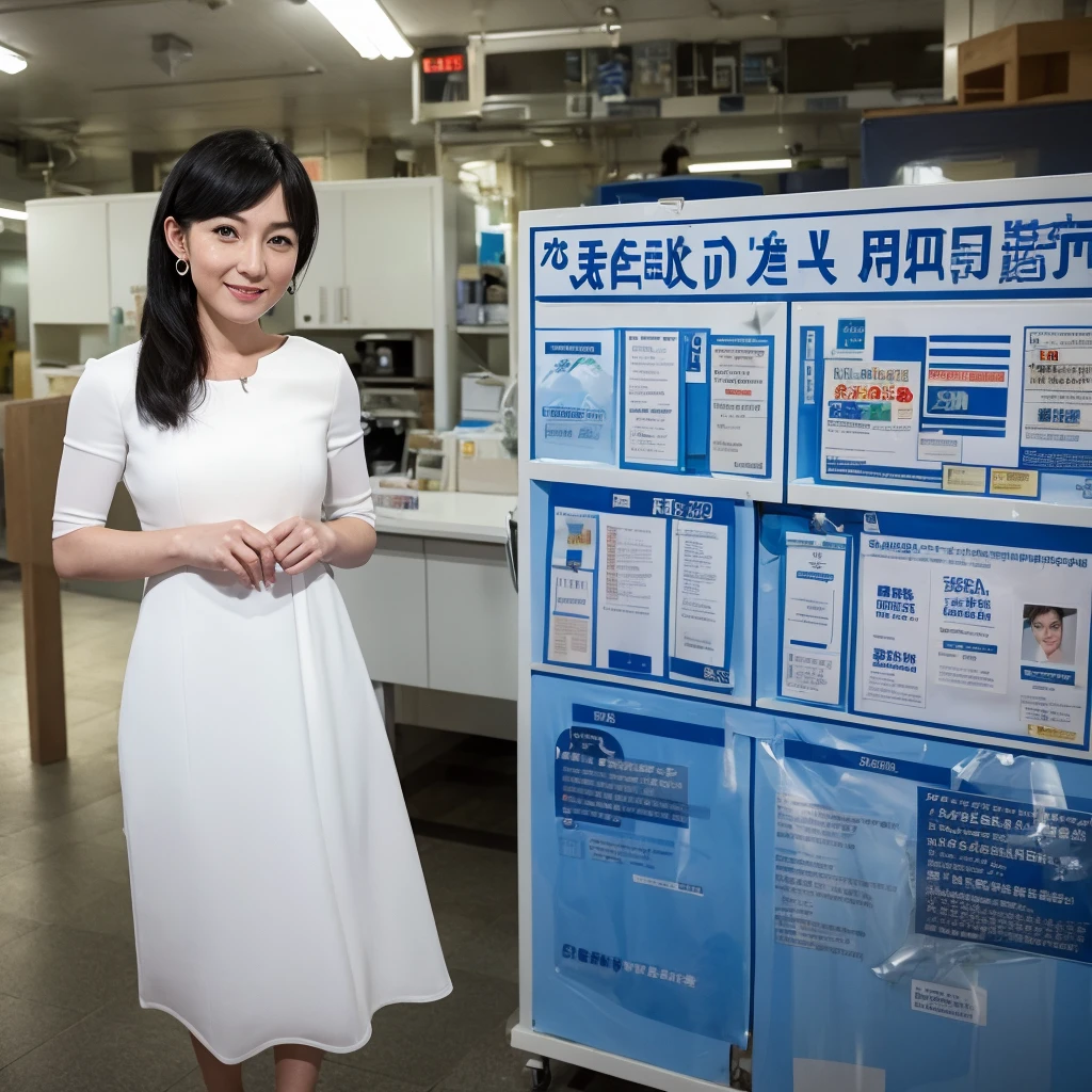 1 female, Black Hair, Blue Eyes, Delicate face, cute, Love Earrings, White Dress, Standing at the entrance to the police station, Playful, Ultra HD, masterpiece, Highest quality, Super Detail, Accurate