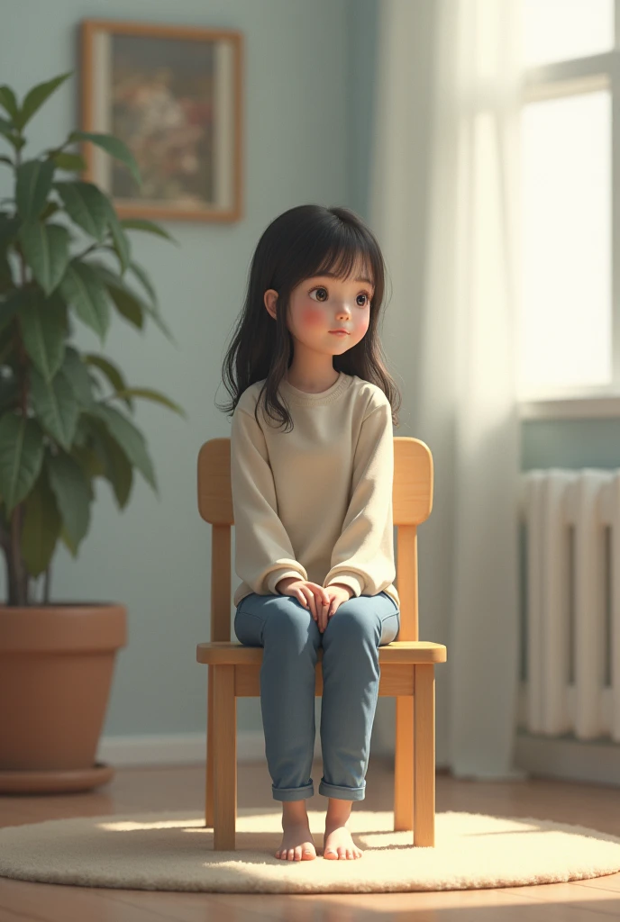 The girl is sitting on a chair 