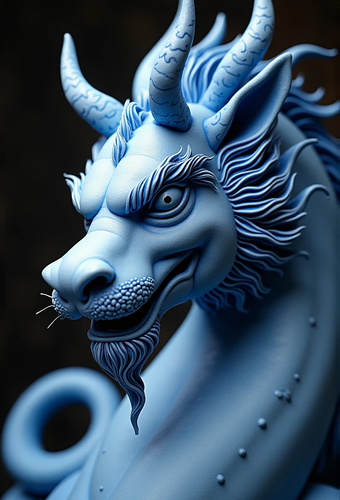 Blue and white porcelain,Ceramic material,Ornaments,Chinese bronzes,Three-dimensional sculpture,artwork of a,High detail,3D,Chiaroscuro, Cinematic lighting, god light, Cinematic lighting, hyper HD, High details, Best quality, A high resolution, Textured skin